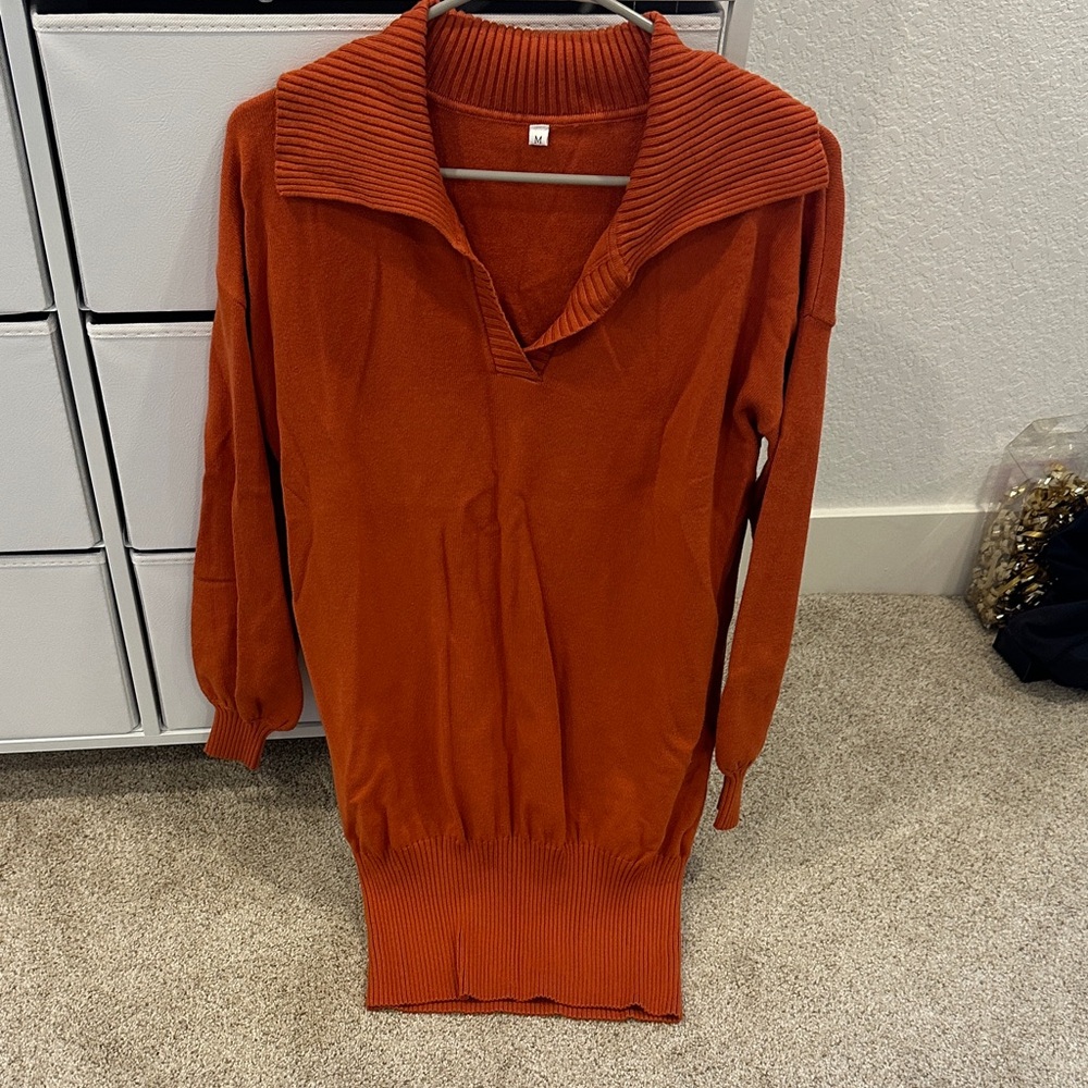 Cozy Orange Sweater Dress for Women